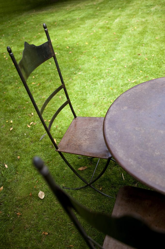 Garden furniture on grass